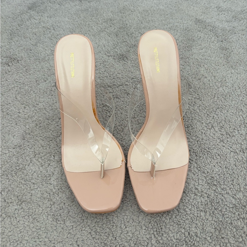 NWOT Pretty Little Thing Strappy clear nude stiletto sandal heel